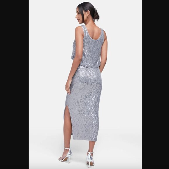 Wildfox Armidale Silver Sequin Side Slit Midi Skirt S NWT - Picture 4 of 9